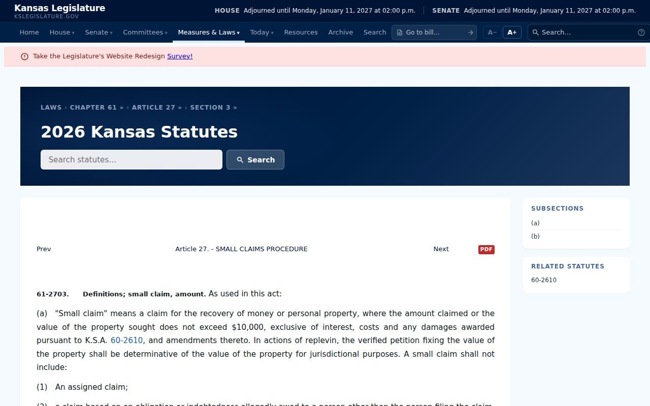 Lyon County criminal docket boundary with Kansas small claims law