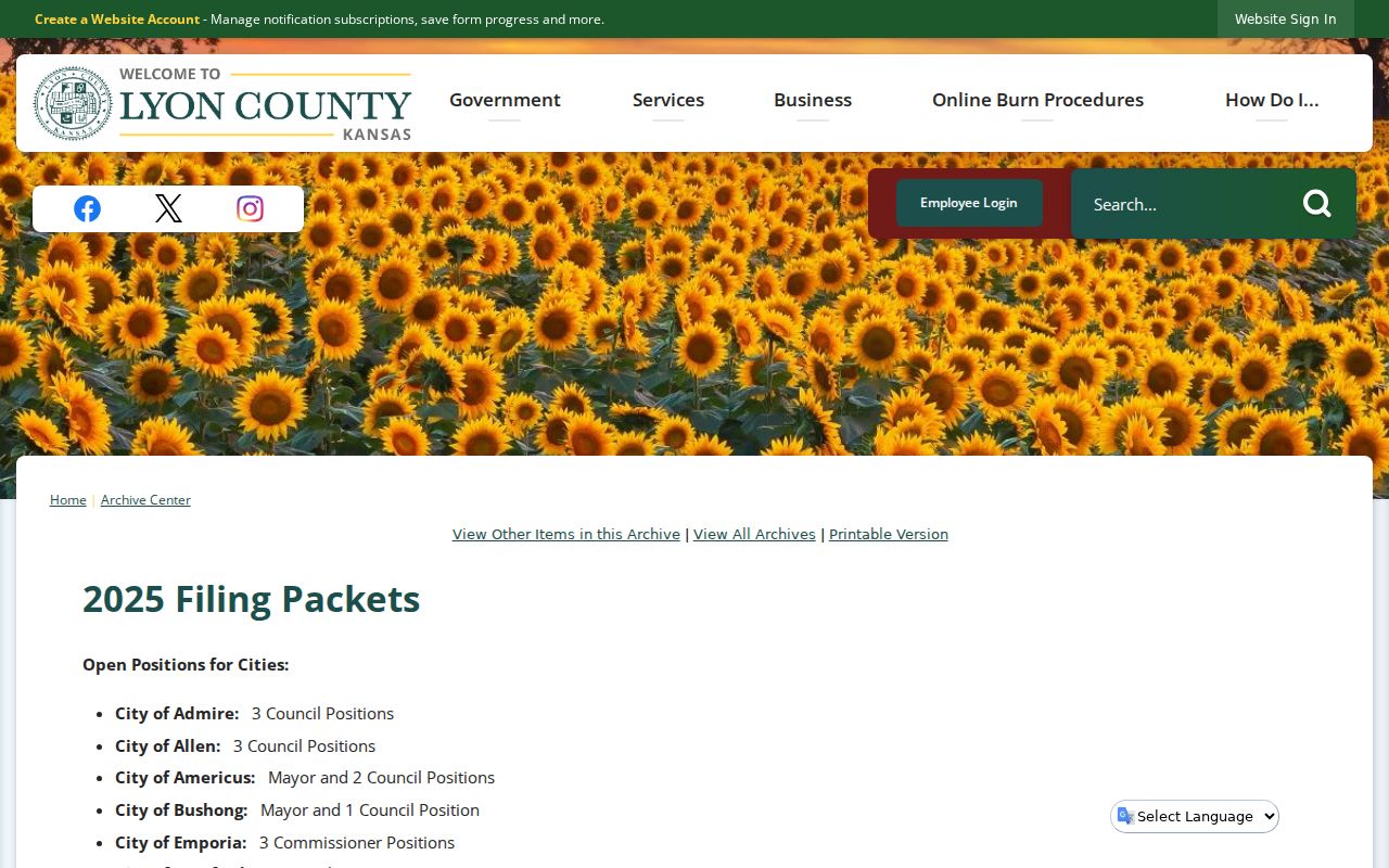 Lyon County Hartford city government filing record