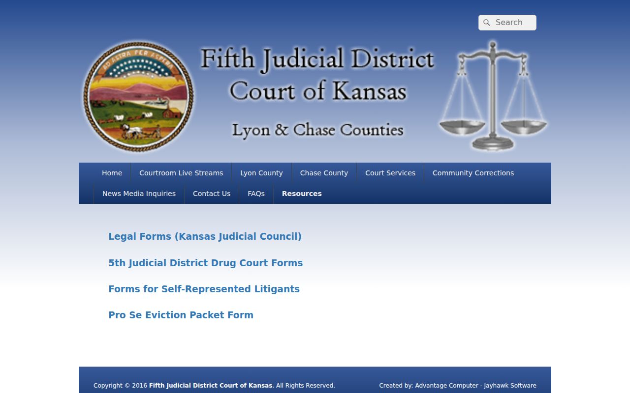 Fifth Judicial District forms page for Lyon County cases