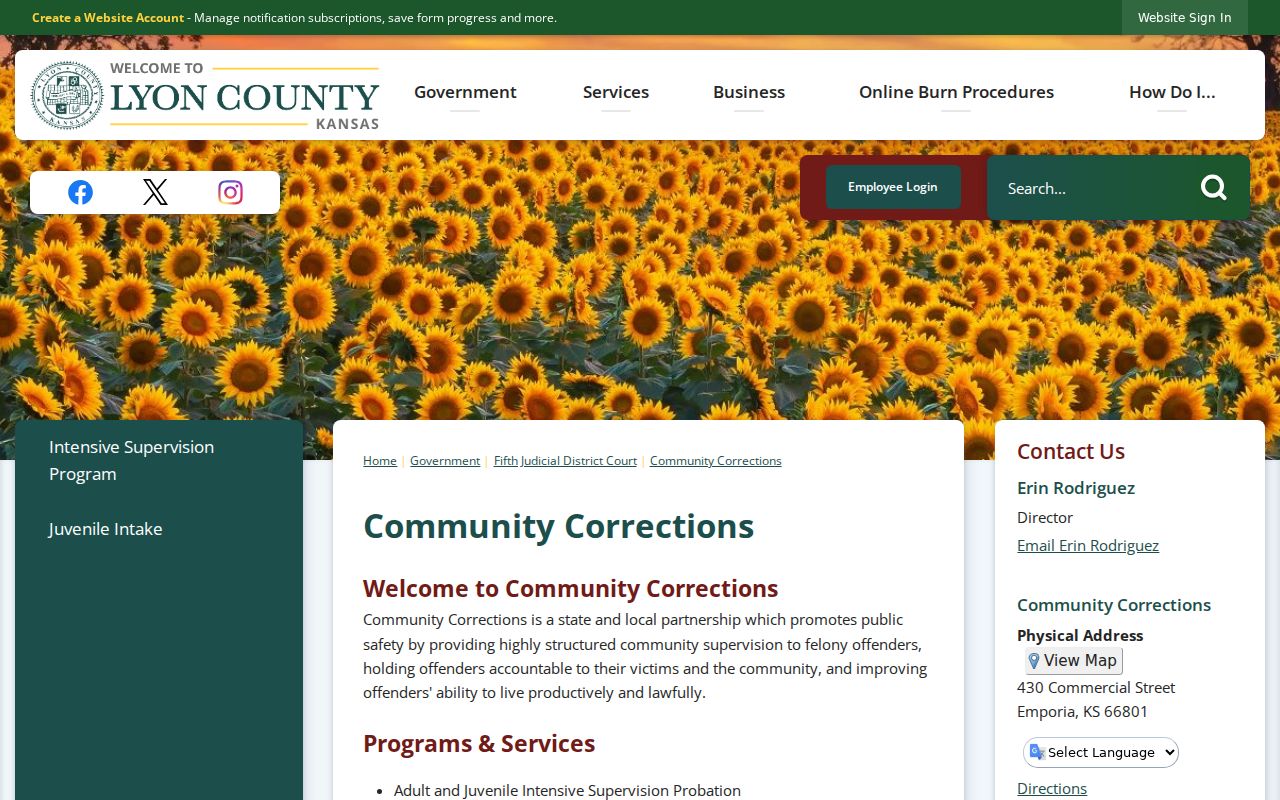 Lyon County Community Corrections program page