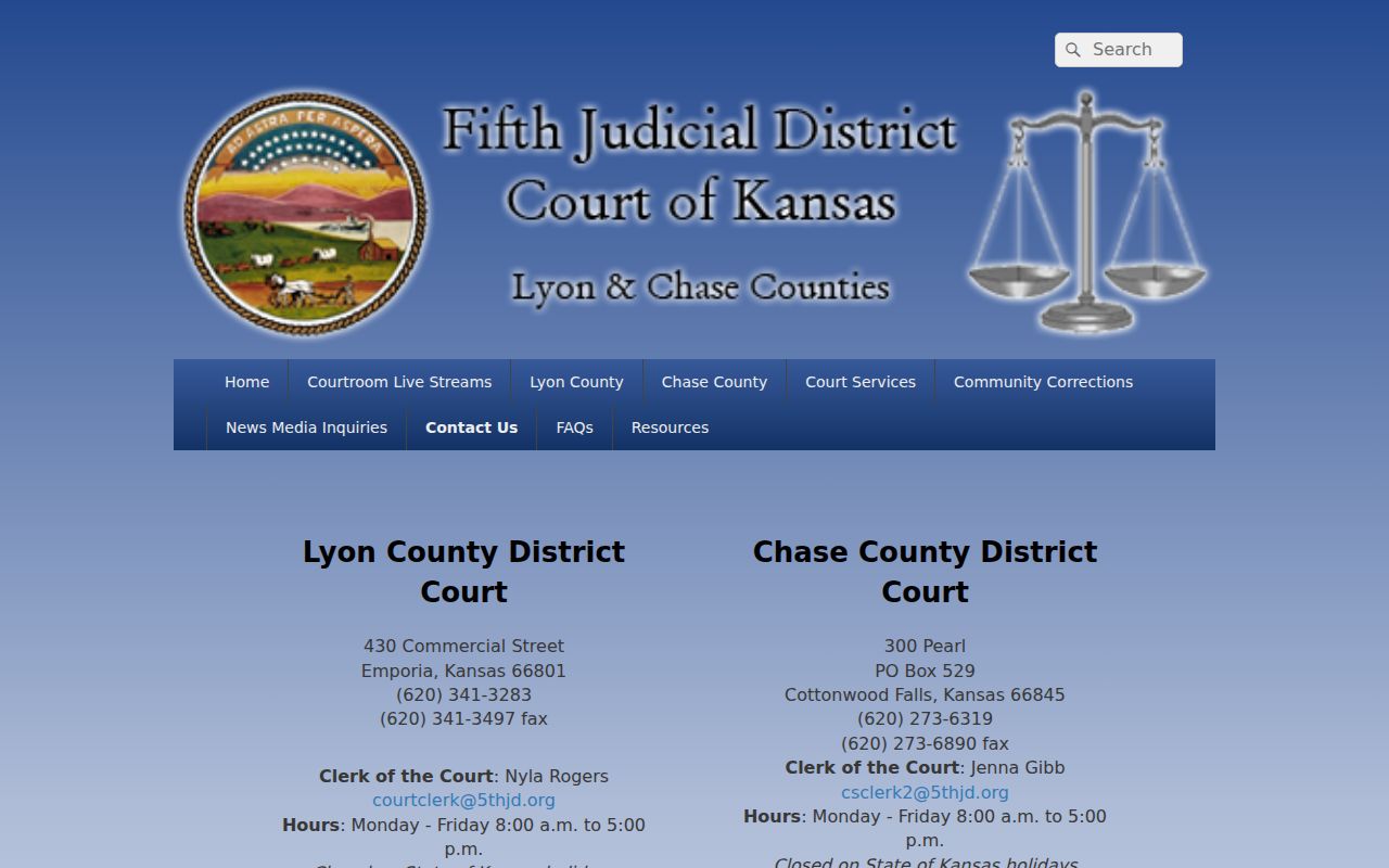 Fifth Judicial District contact page for Lyon County court departments