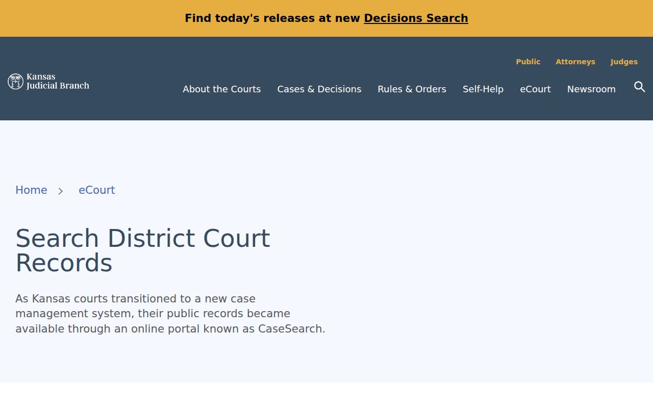 Kansas access page for Lyon County court records